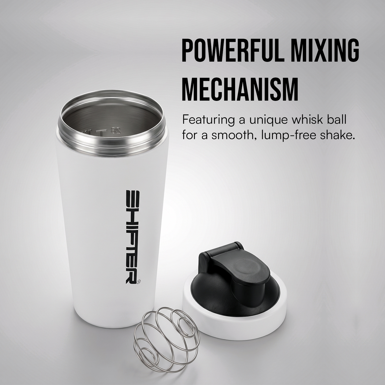 Shifter Stainless Steel Gym Shaker Bottle 750ml | Protein Shaker with Mixer Ball | Leakproof Metal Blender Bottle| Gym, Fitness, Workout, Sports Water Bottle for Men & Women (WHITE)