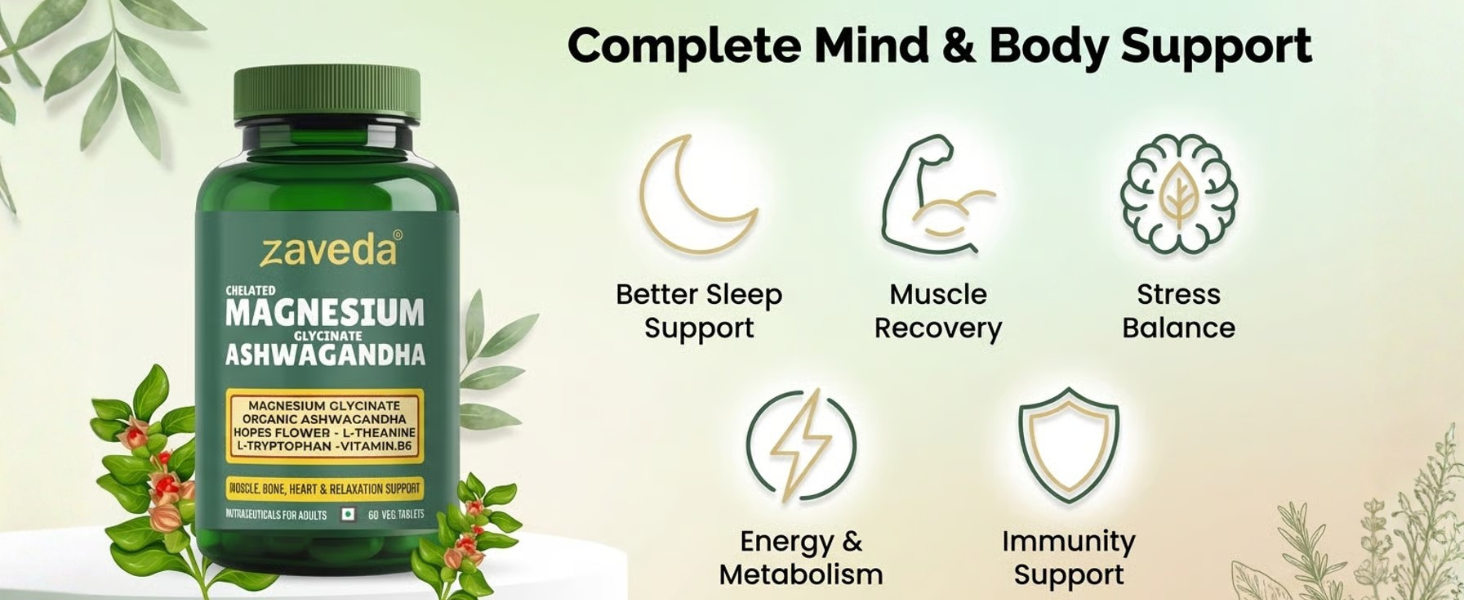 Magnesium Glycinate Ashwagandha Tablets, 60 VegTablets