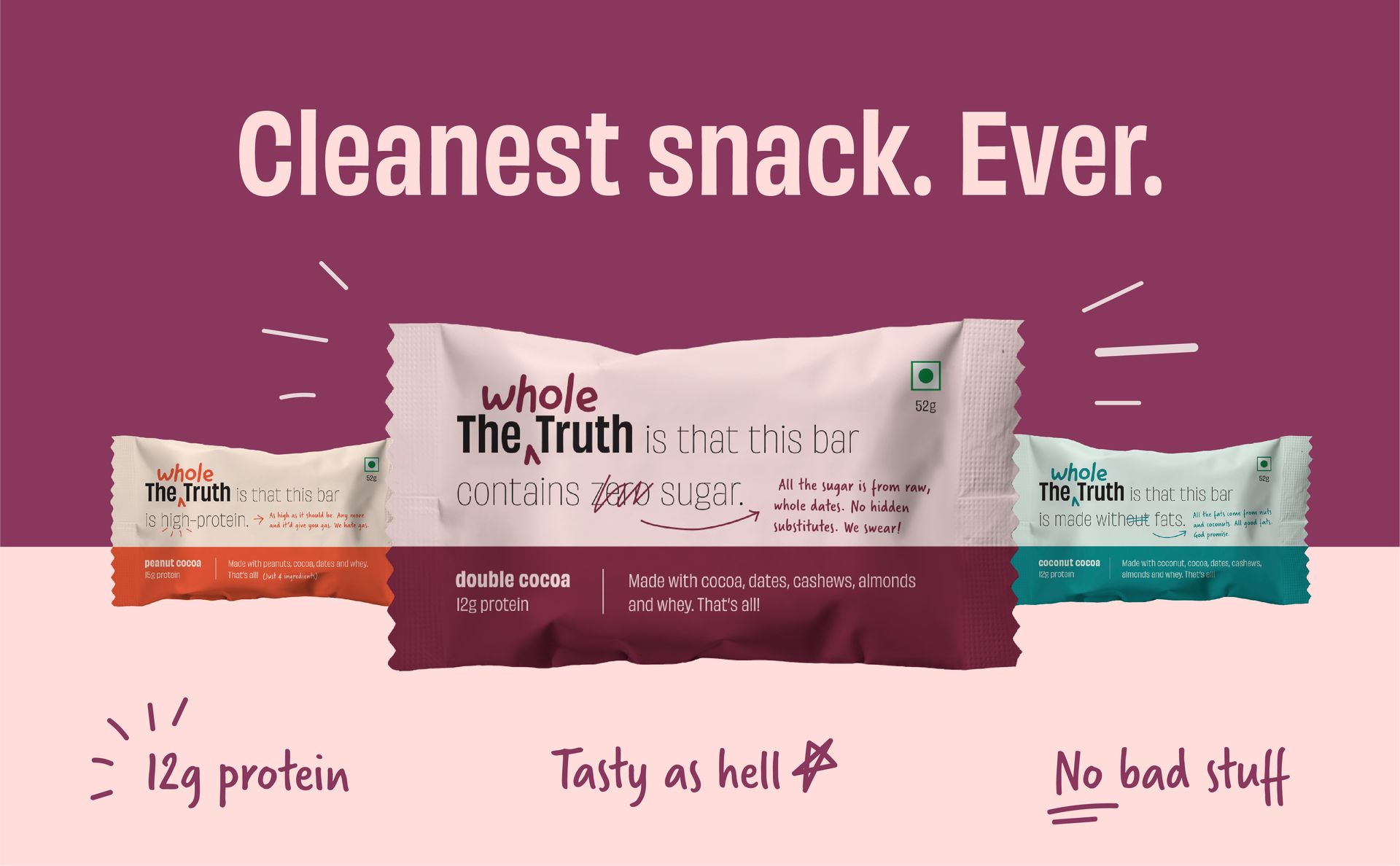 The Whole Truth - Protein Bars | Choco Variety Pack of 6 x 52g | No Preservatives | No Artificial Sweeteners | Healthy Snack