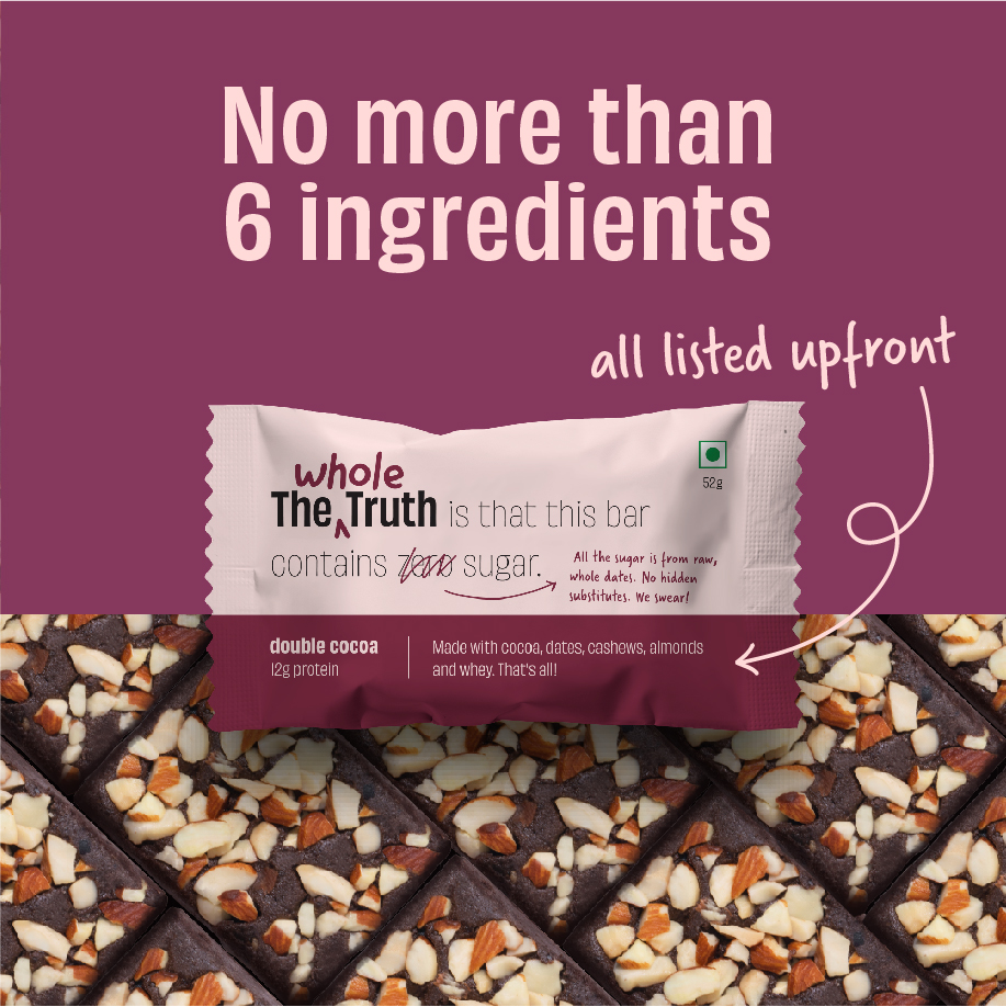 The Whole Truth - Protein Bars | Choco Variety Pack of 6 x 52g | No Preservatives | No Artificial Sweeteners | Healthy Snack