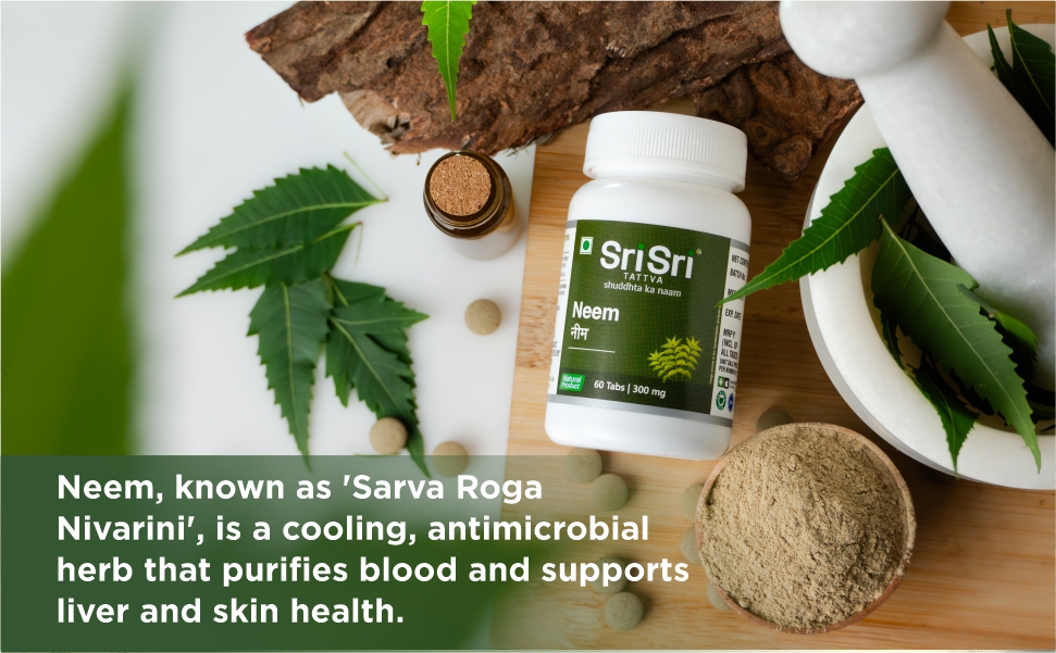 Sri Sri Tattva Neem Tablets - 300 mg, 60 Tablets | Skin & Wellness Support | Supports Healthy Skin & Natural Detox Wellness; With Neem | (60 Tablets x Pack of 3)
