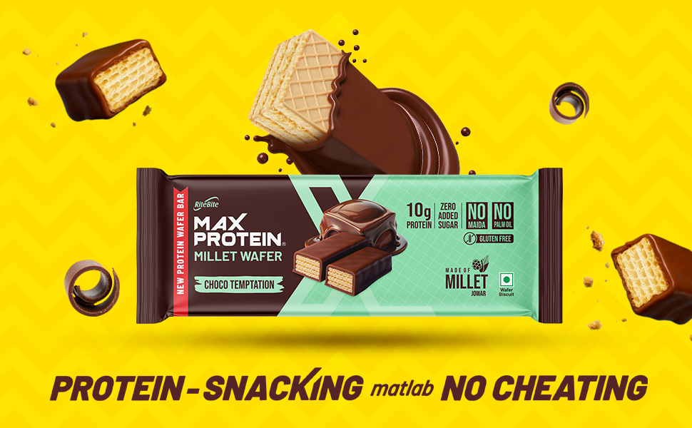 RiteBite Max Protein Choco Temptation 10g Protein Millet Wafer Bars (Pack of 12), No Maida, No Palm Oil, Zero Added Sugar, Crunchy Wafer Snack, 480g