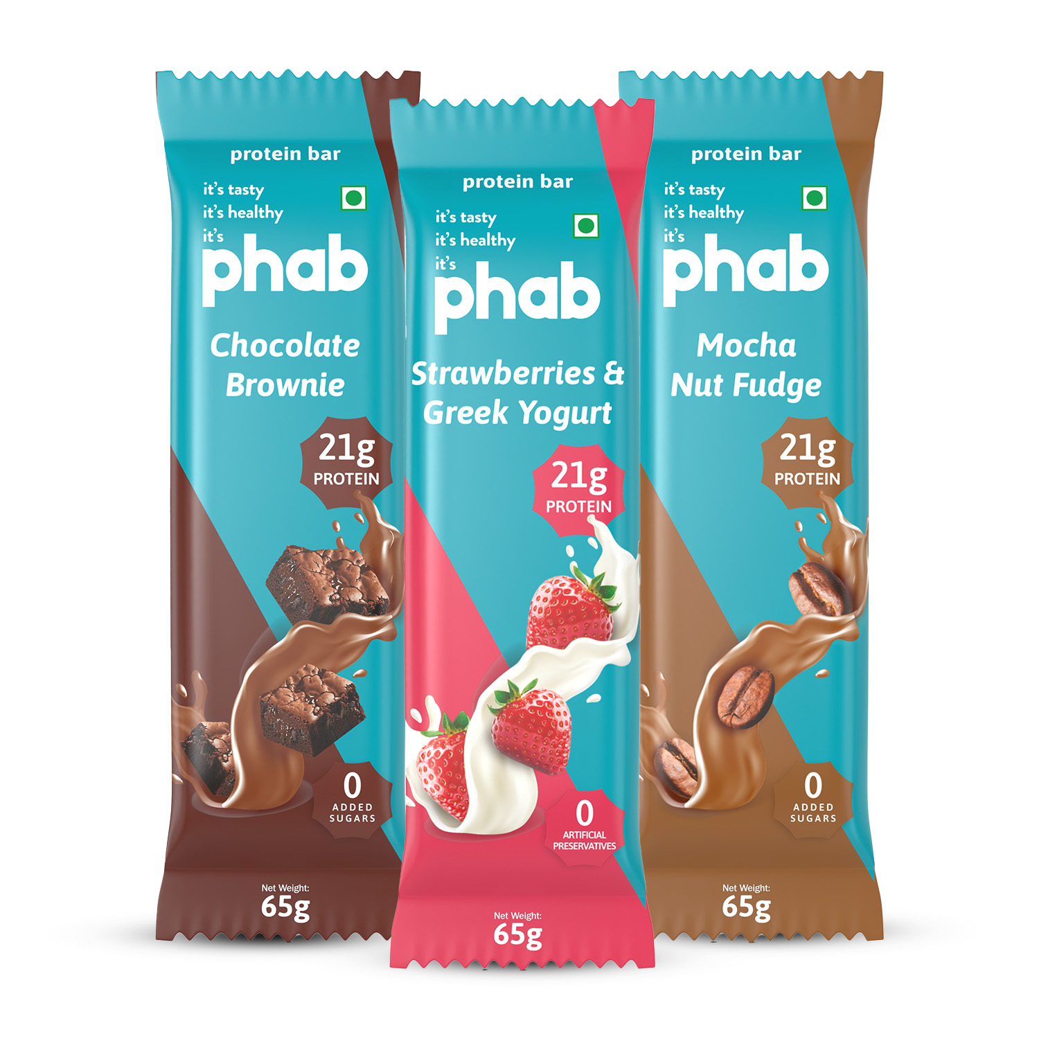 Phab Mocha Nut Fudge Protein Bar with 21g Protein, 8g High Fibre & 0 Added Sugar 100% Vegetarian | Healthy & Tasty Protein bars | Trans Fat-Free & No Preservatives Protein bars (Pack of 12 x 65g)