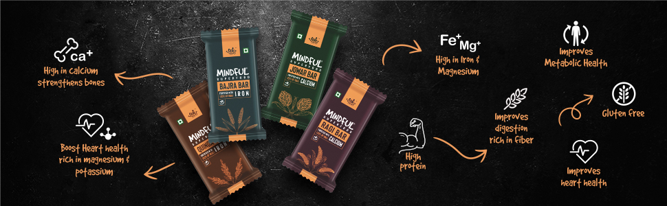 Eat Anytime Multigrain Millet Energy Bars, 24 Bars | High Protein, High Fiber, No Added Sugar | Gluten Free Granola Bars with Ragi, Jowar, Dark Chocolate | Healthy Snack (600g) | Pack of 2