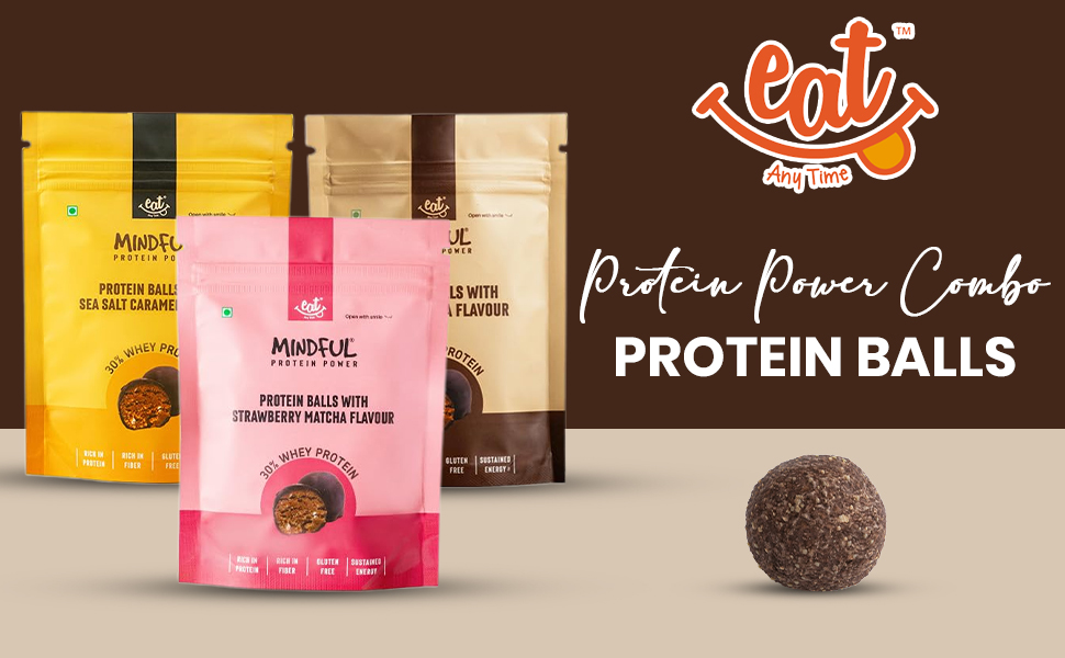 Eat Anytime Chocolate Protein Balls - Caramel, Strawberry & Coffee Flavour (21 balls, 3*70 g per pack) | 3g Protein per ball | No Added Sugar | Healthy Dessert | Low Calories & High Fibre| Healthy Chocolate 210g