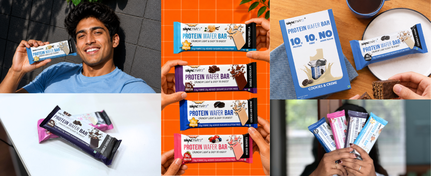 Snactivate India’s 1st Protein Wafer Bar - French Vanilla (Pack of 6, 40g Each) | Real Whey | 10g Protein & 10g Fibre | Zero Added Sugar | No Maida | Crunchy & Healthy Snack