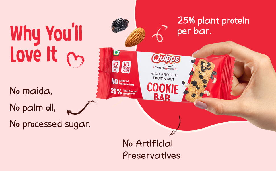 Quipps High Protein Cookie Bars | 25% Protein Multigrain Healthy Energy & Hunger Bar | Fruit & Nut & Choco Chip Healthy Energy Snack Bar | Vegetarian Protein Biscuit for Gym, Fitness & Breakfast | 35g Each x Combo Pack of 10