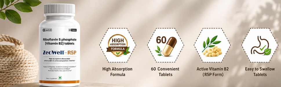 R5P (LeeWell) Active Vitamin B2, Riboflavin-5-Phosphate Tablets | Bioavailable Vitamin B2 Supplement | Supports Cellular Energy, Healthy Skin, Eyes & Nervous System - 60 Tablets