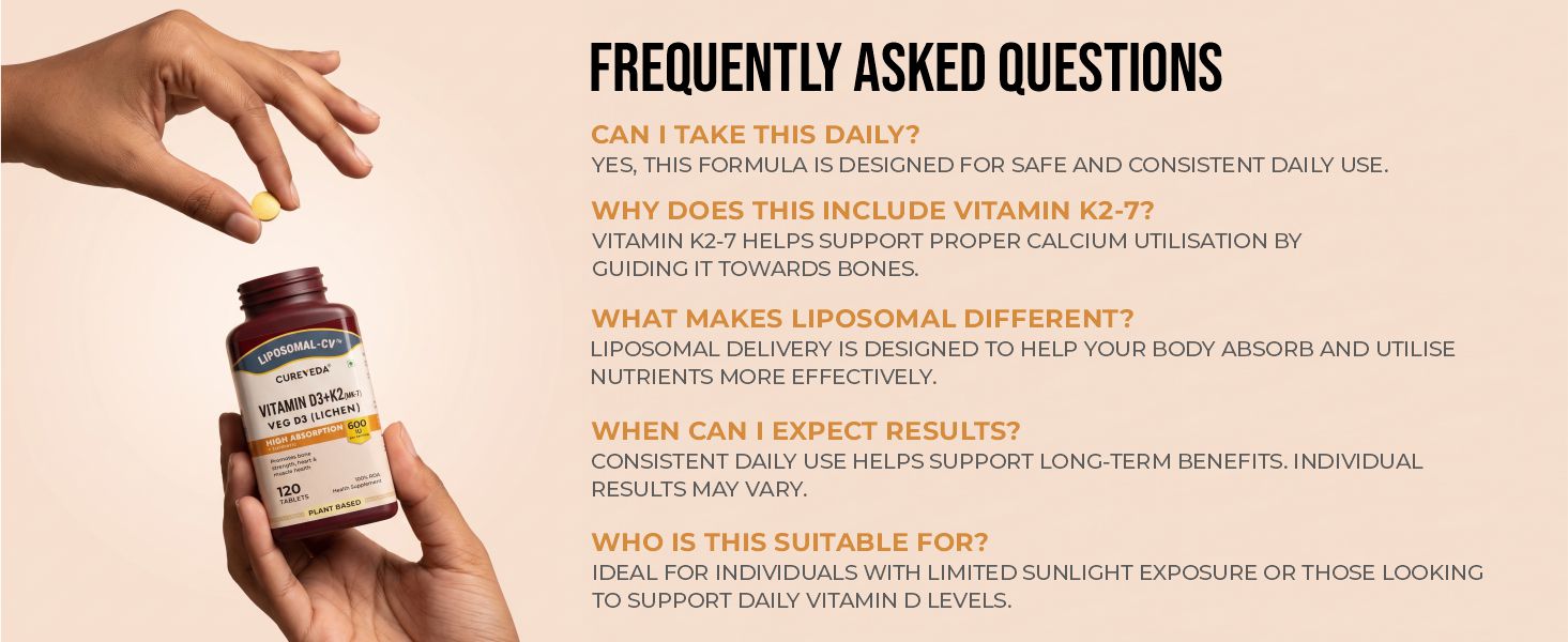 Cureveda Liposomal Vitamin D3 600 IU + Vitamin K2-7 & Turmeric, 120 Tablets