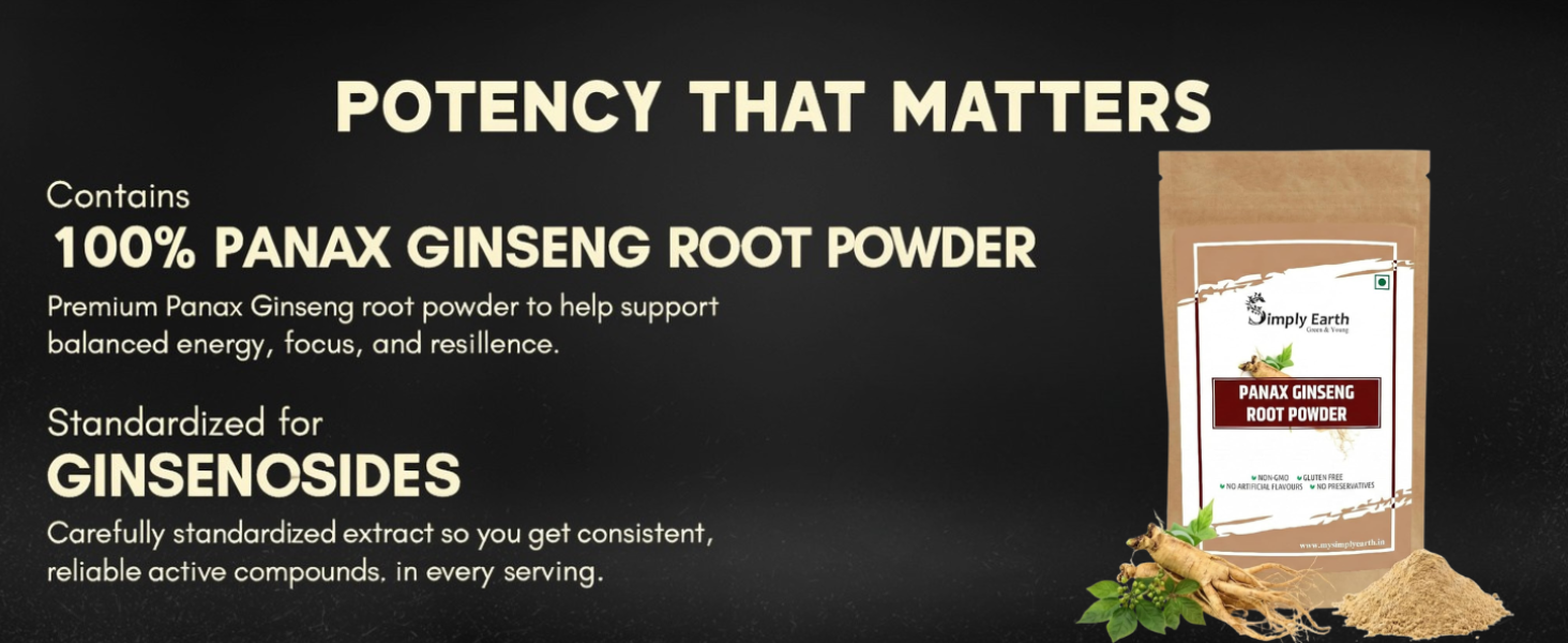Simply Earth Panax Ginseng Powder, Korean Red Ginseng, for Immunity, Cognitive Support, Muscle Strength & Energy - 100 GM