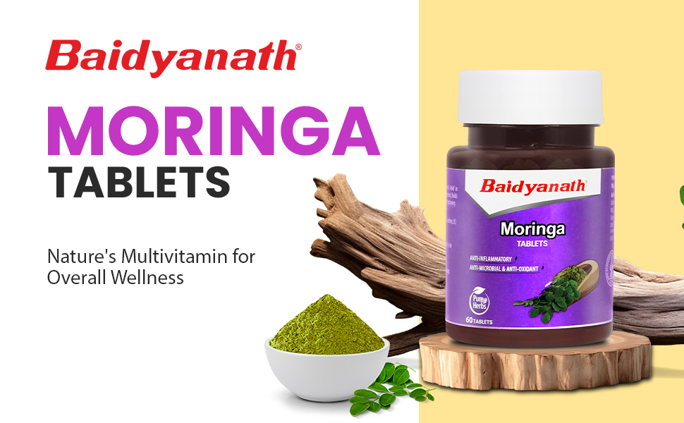 Baidyanath Ayurved Moringa Tablets 60 Tabs | Drumstick Leaf Tablets| Helpful in Overall Health and Wellness and Gut Balance