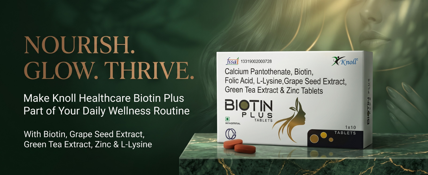 Knoll Healthcare Biotin Plus Tablets with Grape Seed Extract, Green Tea Extract, Zinc & L-Lysine | Supports Hair, Skin & Nail Health | Antioxidant & Nutritional Supplement (3x10 Capsules)