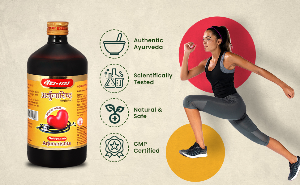 Baidyanath Ayurved Arjunarishta Syrup - 450ml | Helps in Management of Blood Pressure | Helpful in maintaining wellness of Heart Problems (Pack of 1)