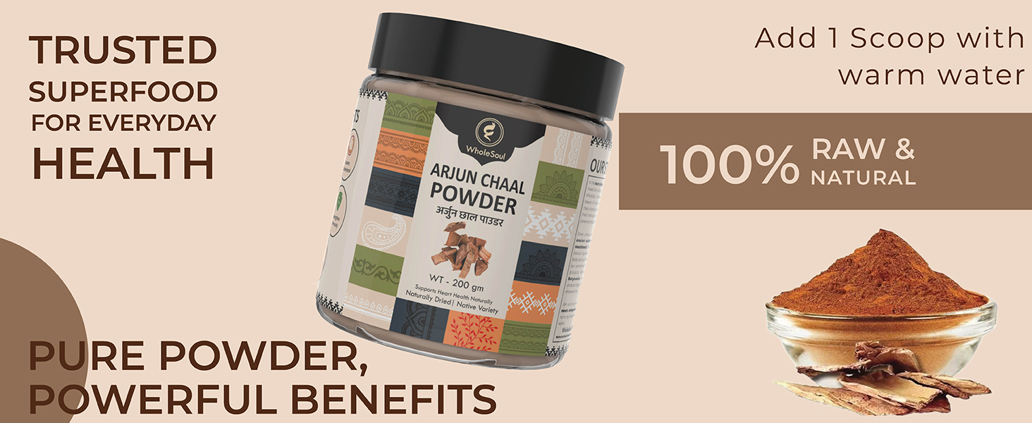 WholeSoul Arjun Chaal Organic Powder 200g Pack of 1 | Arjuna Bark Powder | Supports Heart Health Cholesterol & Balance BP Management | Ayurvedic Heart Health Support
