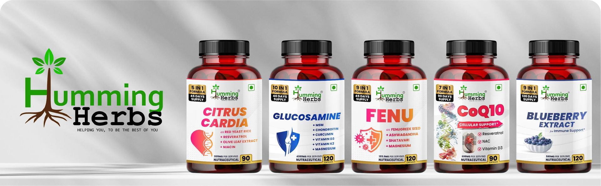 Humming Herbs Ginkgo Biloba 996.9mg with Bacopa, L-Theanine, Phosphatidylserine, Vitamin B6, Vitamin B12, Magnesium, Folic Acid & Zinc | 9-in-1 Daily Nutrition Blend | 996.9mg | 120 Veg Capsules