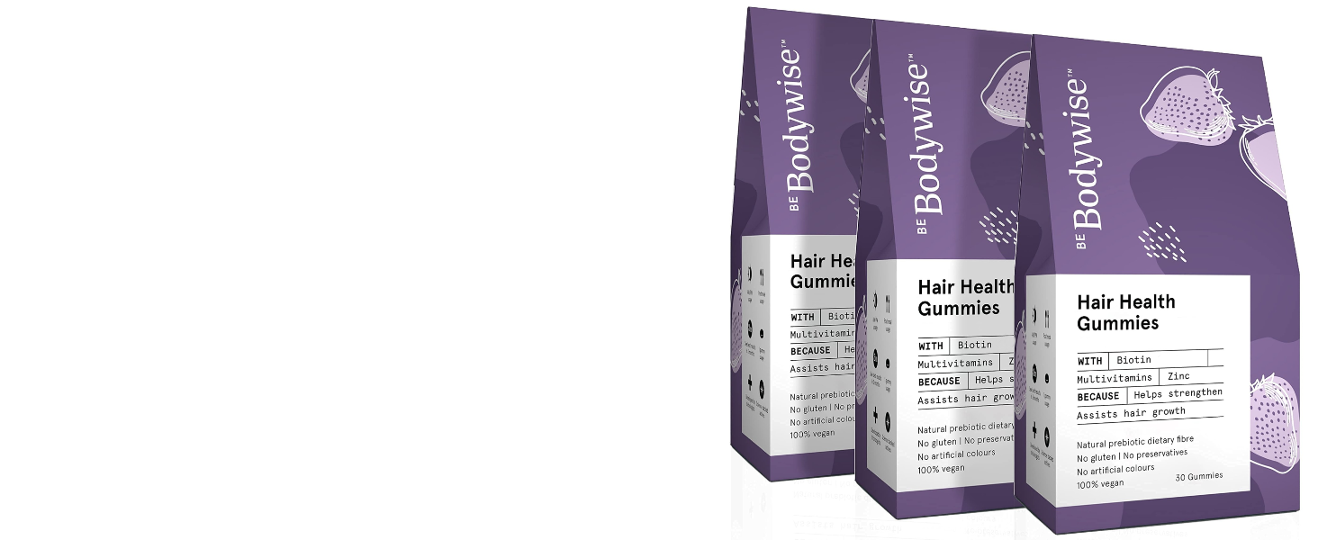 Be Bodywise Biotin Hair Gummies For Stronger, Shinier Hair & Nails | 90 Day Pack | High Potency Biotin, Zinc, Folic Acid, Fibre & Multivitamin | Strawberry Flavour | No Added Sugar, Gut Friendly