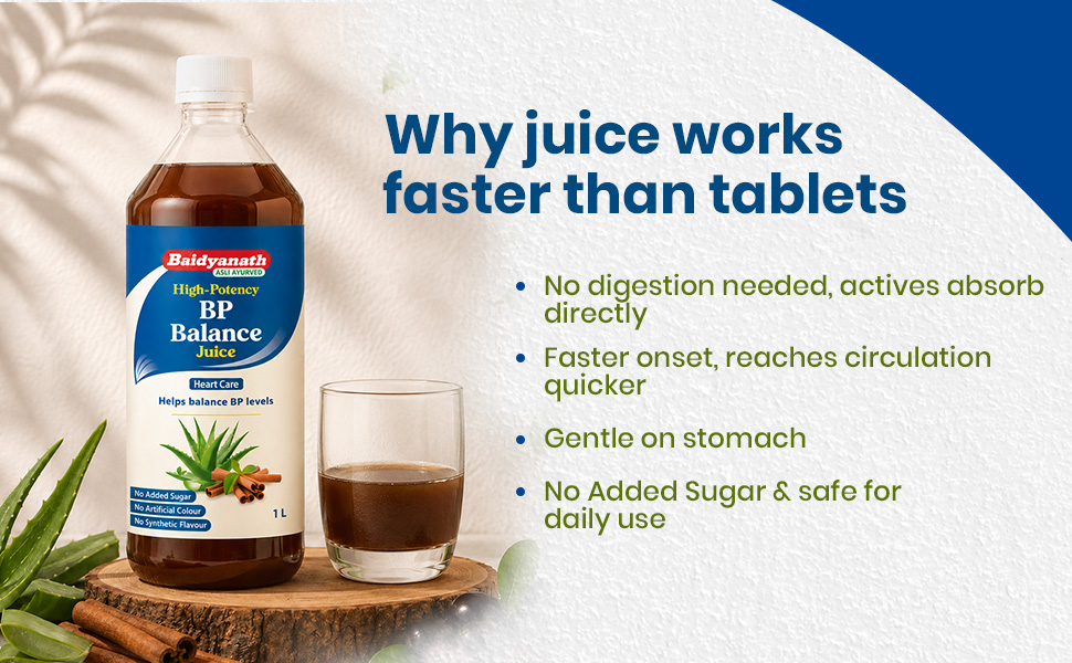 Baidyanath BP Balance Juice - 1L| Ayurvedic Blood Pressure Support with Arjun, Aloe Vera, Ashoka, Salai Guggul, Harad & Dalchini | Promotes Heart Health, Circulation & Overall Wellness