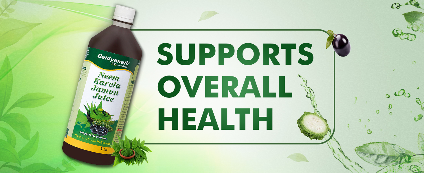 Baidyanath Ayurved Neem Karela Jamun Juice -1000ml | Natural Remedy for Blood Sugar Management & Reduces Bad Cholesterol | Best For Digestive Health, Diabetic Care, Skin Care & Natural Detox | No Added Sugar