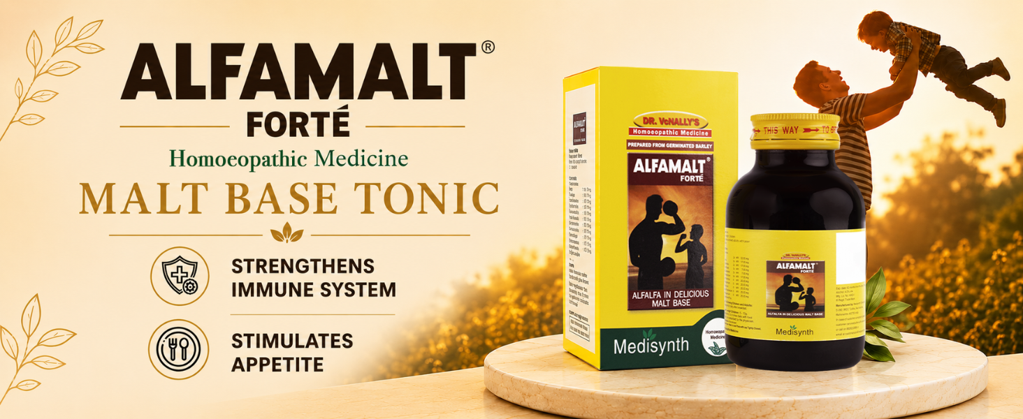 MEDISYNTH Alfamalt Forte 450g (Pack of 1) | Homeopathic Malt-Based Health Tonic for Energy, Immunity & Appetite | Syrup for Daily Wellness & Nutrition | Batch No. 821 | Expiry - Apr 2031