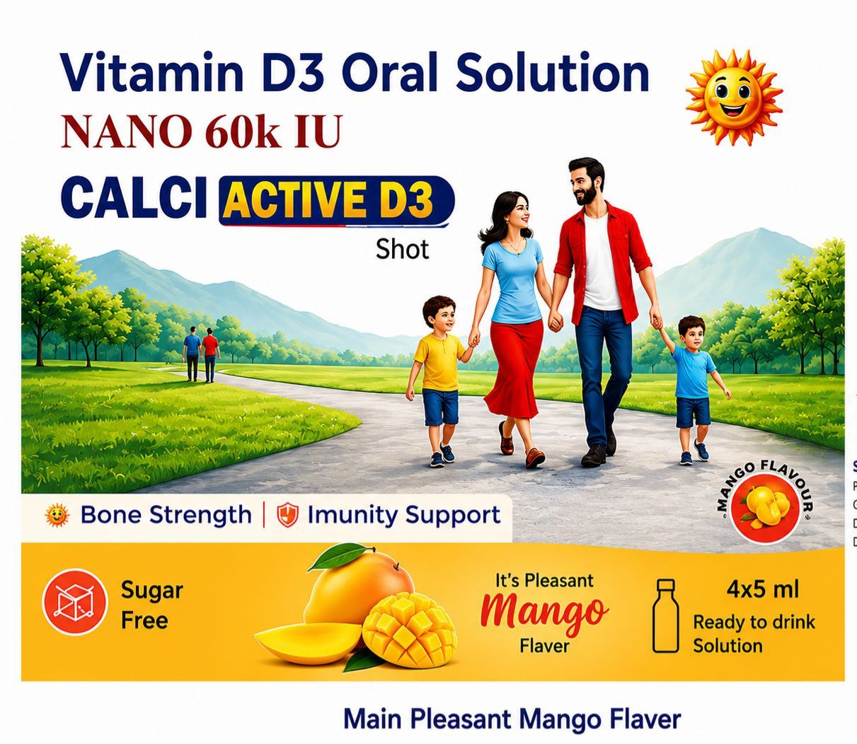 DR SHIELD"S Vitamin D3 60K Shots Pack of 2 Box Total 8 Bottles of 5ml, 60,000 IU, Liquid Supplement CALCI ACTIVE D3 SHOT BY SHREE BALA JI ENETRPRISES