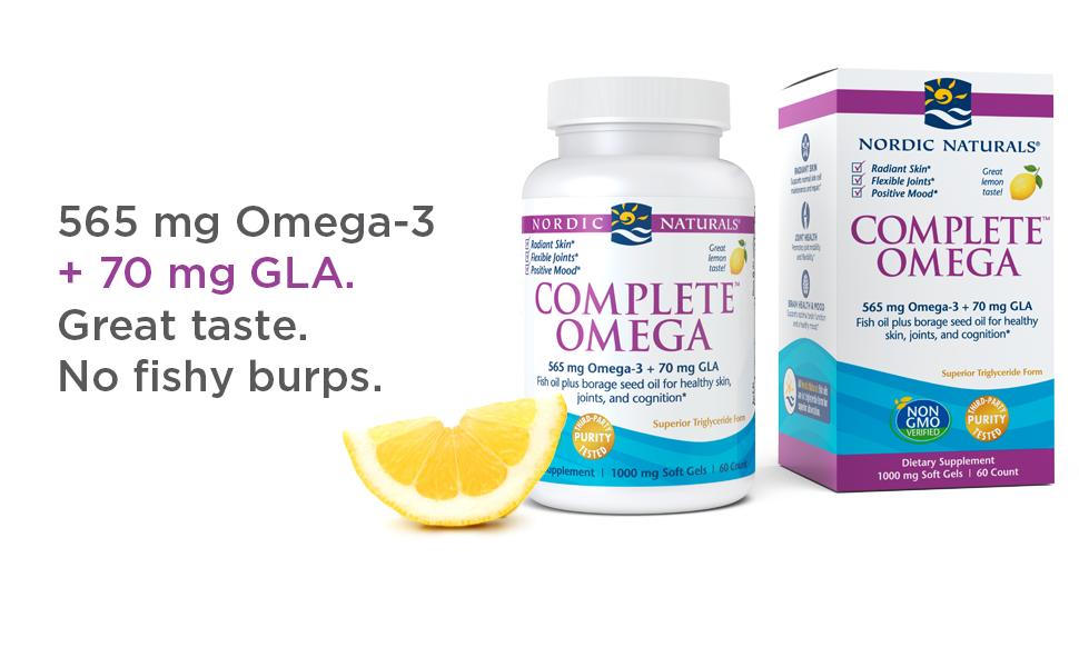 Nordic Naturals Complete Omega 3 Fish Oil Supplement 565 Mg EPA & DHA Supplement With Gla, Oa | Fish Oil + Omega 3 6 9 Dietary Supplement | Lemon Flavor 120 Softgel