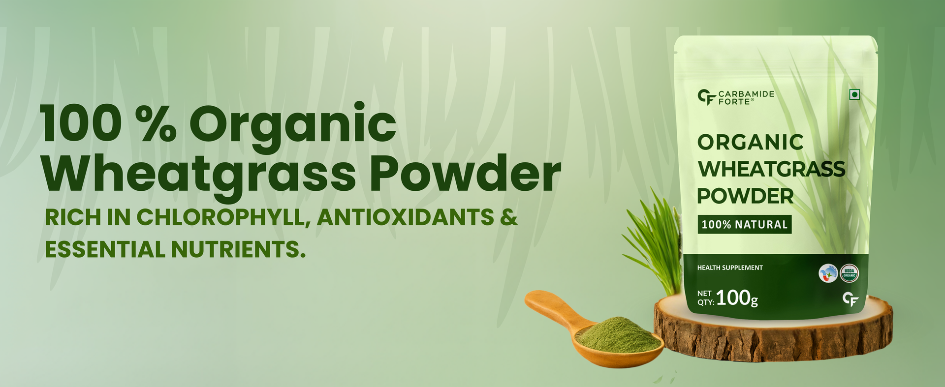 Carbamide Forte 100% Natural Organic Wheatgrass Powder | Wheat Grass Powder | Organic Wheatgrass Juice | Wheat Grass Juice - 100g