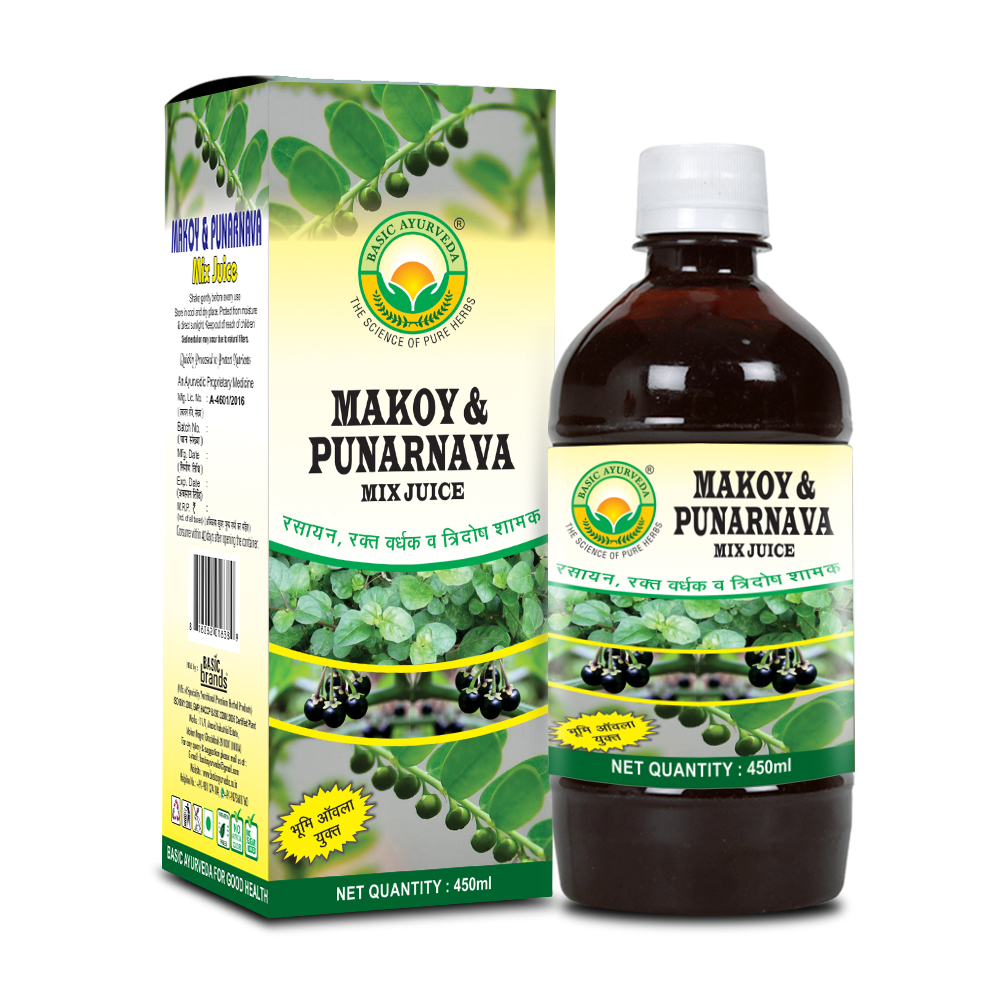 Basic Ayurveda Makoy & Punarnava Mix Juice 450ml | Enriched with Bhumi Amla | Supports Liver & Kidney Detox | Herbal Blend for Daily Wellness