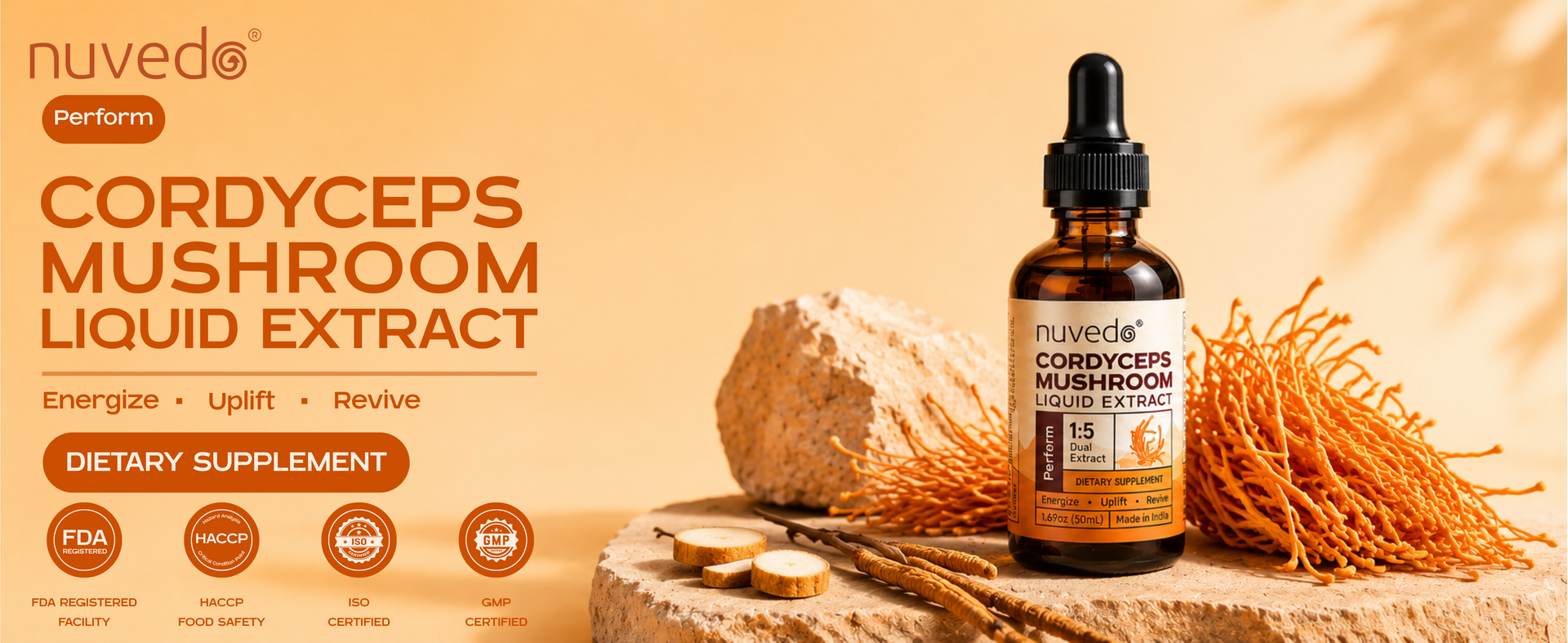 Nuvedo Cordyceps Mushroom Liquid Extract | 50 mL | 1:5 Dual Extract