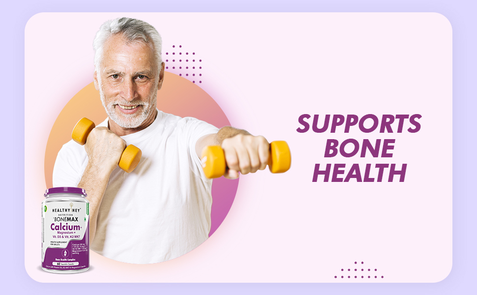 HealthyHey BoneMax Calcium, D3, K2 & Mg | 100% Vegetarian | Calcium, Vitamin D3 & K2-MK7 and Magnesium - Benefits Bone Health & Joint Support (60 Capsules)