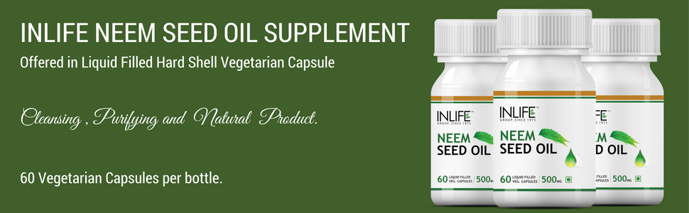 INLIFE Neem Seed Oil 500mg, Nimba Taila, 60 Liquid Filled Veg Capsules