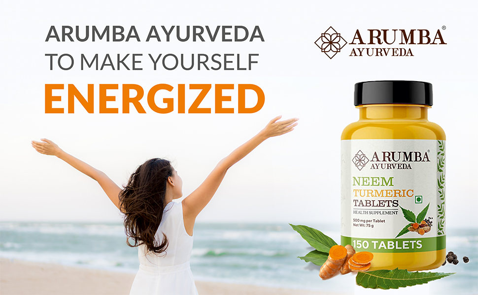 Ayurveda Neem Turmeric with Black pepper Tablets 150 Tablets, Pure Turmeric Root Powder and Neem Leaf Powder