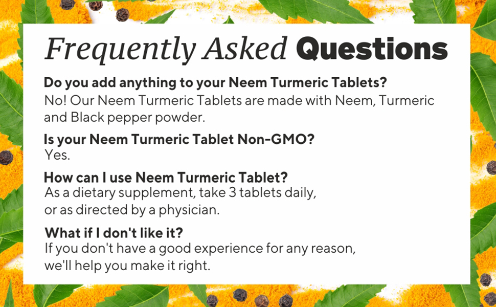 Ayurveda Neem Turmeric with Black pepper Tablets 150 Tablets, Pure Turmeric Root Powder and Neem Leaf Powder