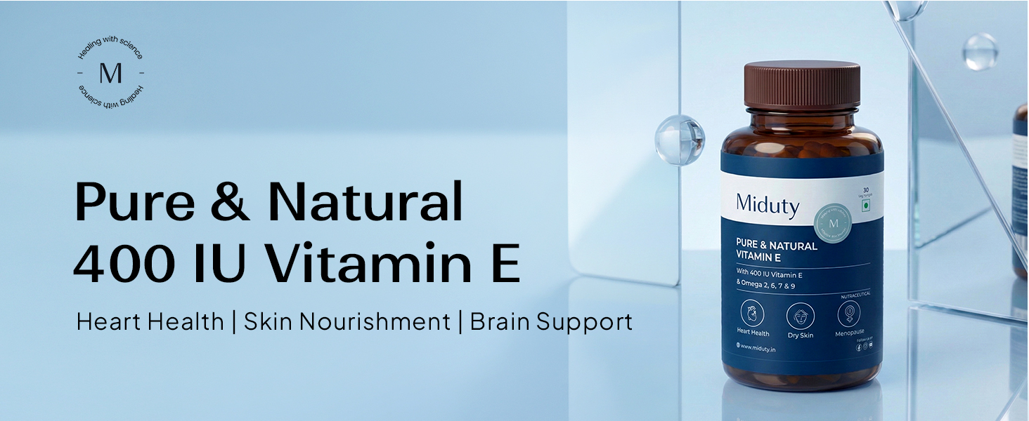 Miduty Vitamin E with Sea Buckthorn Berry Oil | D-Alpha Tocopherol from Natural Sunflower Oil | Omega 3, 6, 7 & 9 | Antioxidant Support for Skin & Heart Health | 30 Veg Softgels