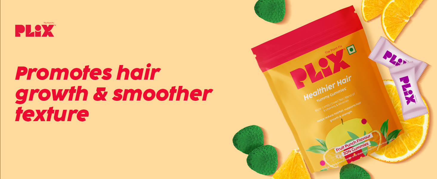 PLIX - THE PLANT FIX Biotin Hair Gummies For Healthy,Strong Hair&Reduced Hairfall|Enriched With Amla,Green Tea + 8 Vitamins&Minerals|60 Days Pack For Men&Women|100% Vegetarian