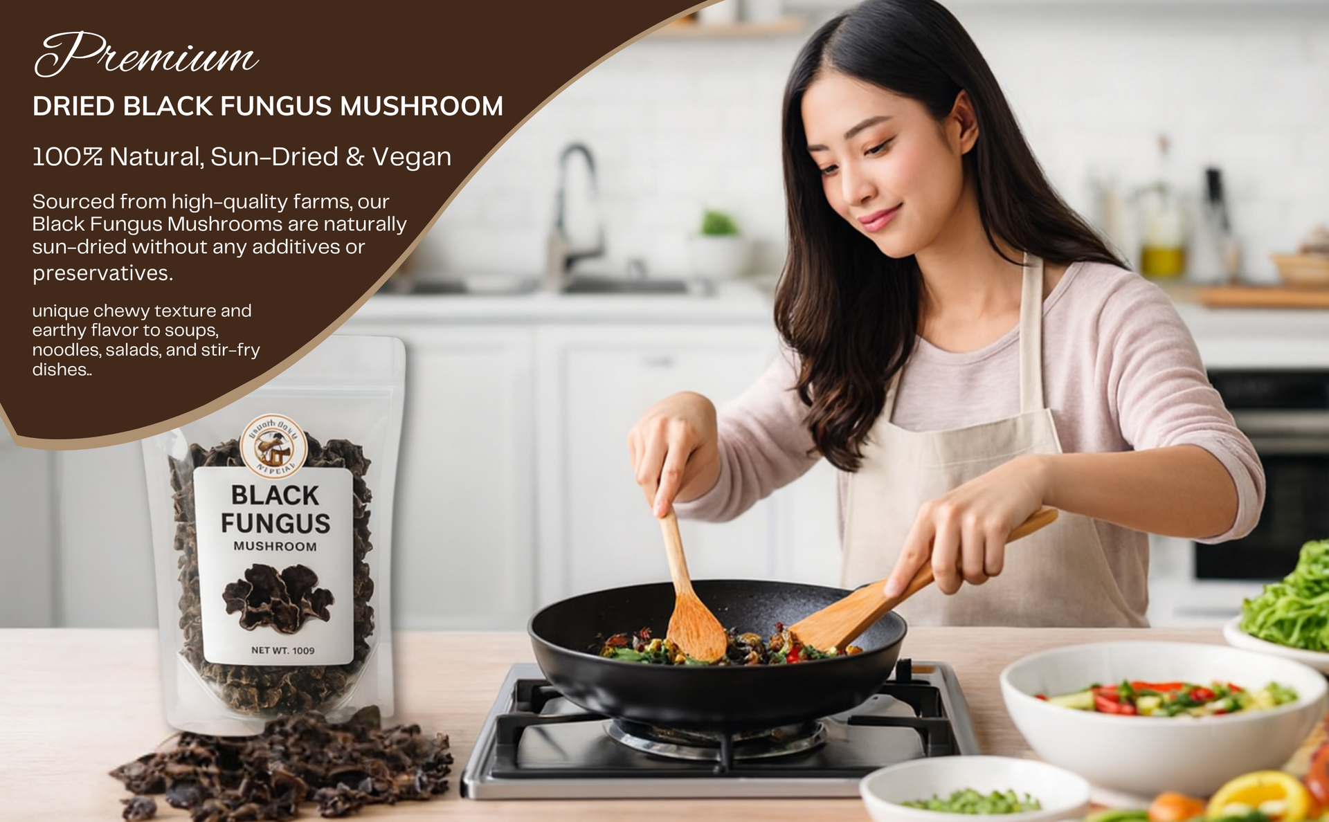 Premium Dried Black Fungus Mushroom | Sun-Dried & Vegan | Rich in Iron, Fiber & Antioxidants | Ideal for Soups, Stir-Fries & Salads | 100g