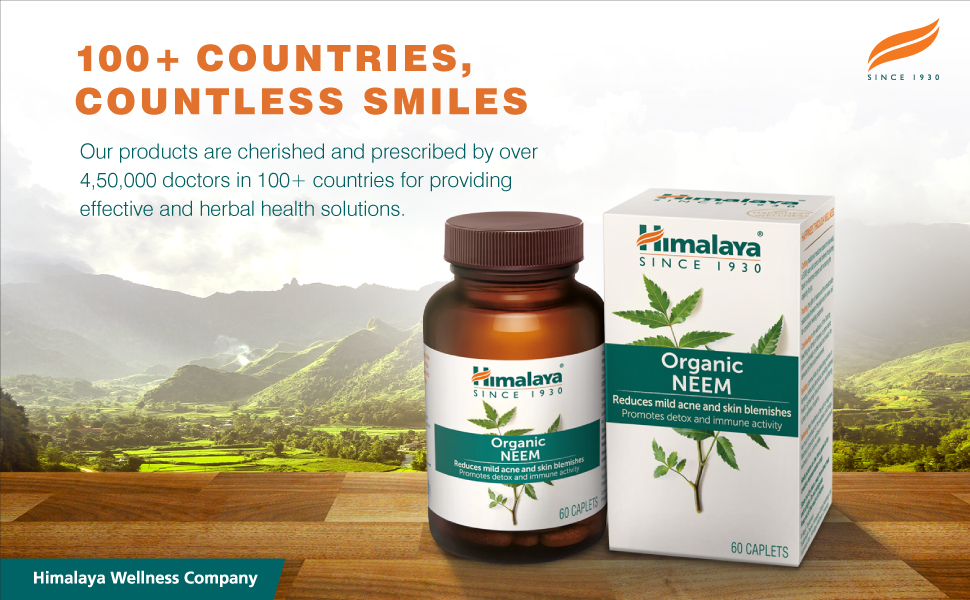 Himalaya OTC Wellness Organic Neem I For Skin & Body Detox I Reduced Acne Severity Scores by 45%* I Supports Healthy, Clear & Radiant Skin I 60 Veg Caplets