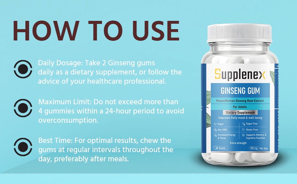 Ginseng Chewing Gum with Panax Korean Ginseng Extract for Energy, Vitality & Strength | Sugar Free | 30 Gums