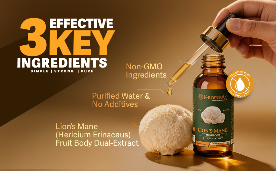Lion’s Mane Mushroom Supplement | Liquid Extract | Supports Memory, Focus & Mental Clarity | Natural Nootropic | Alcohol-Free
