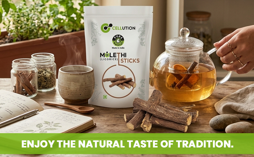 CELLUTION 100% Natural Mulethi Stick For Eating - 100gm - Licorice root/Glycyrrhiza glabra Sticks/Yastimadhu (100 Grams)