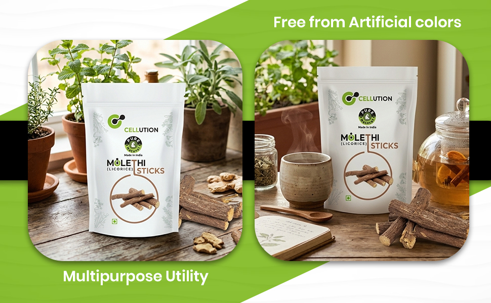 CELLUTION 100% Natural Mulethi Stick For Eating - 100gm - Licorice root/Glycyrrhiza glabra Sticks/Yastimadhu (100 Grams)