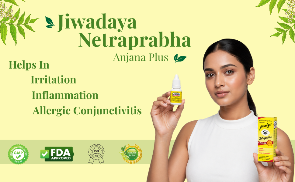 Jiwadaya Ayurvedic Netraprabha Anjana Plus for Refreshing, Dry Eye, Conjunctivitis, 5ml - 4 Bottles