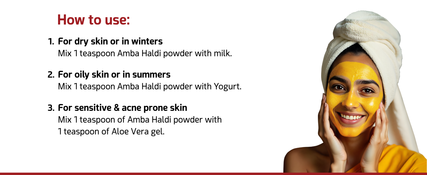 Amba Haldi Powder for Skin 50g, Pure medicinal Turmeric Powder for Face and Body Care, Helps Reduce Pigmentation Tan and Dark Spots, Provides Instant Glow, Natural Herbal Skincare