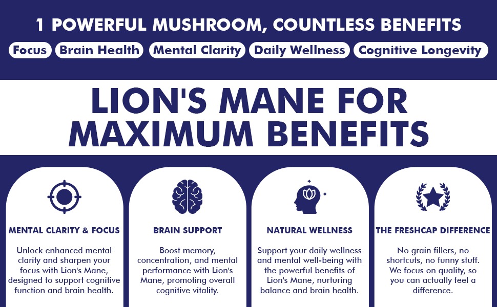 Lion's Mane Mushroom Extract 60 Capsules - 10:1 Concentrate for Focus, Memory & Brain Clarity - Nootropic Supplement for Students & Professionals - Vegan, Non-GMO, FSSAI Certified