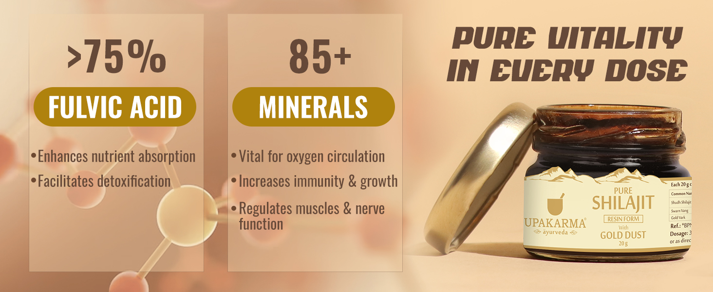 UPAKARMA Pure Shilajit Resin with Gold Dust 20g | Potent 300mg/serving | Extensive Global Sourcing | Potent Ayurvedic Formula with 24 Carat Gold | Lab-Tested Purity | 66 Servings