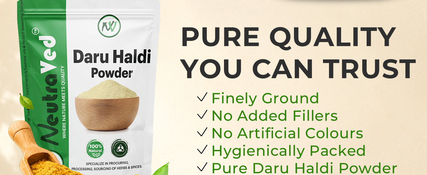NeutraVed Daru Haldi Powder (100g) | Pure Daruharidra Root (Berberis Aristata) | Natural Source of Berberine | Tree Turmeric for Skin Care & Blood Sugar Support | Traditional Ayurvedic Herb