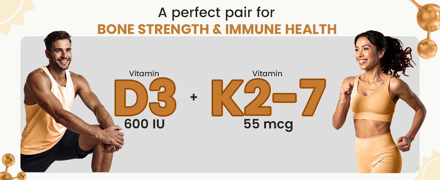 Neuherbs Vitamin D3 (600 IU) Tablets with K2 MK7 | True Vitamin D3 to Supports Bone Strength, Immunity & Heart Health | Vegetarian D3 Supplement for Men & Women | 120 Tablets