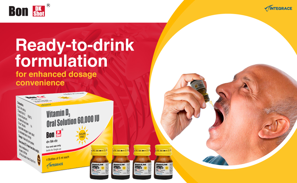 Bon Dk Shot Sugarfree Vitamin D3 Oral Solution(8 Shots Of 5Ml Each) Sugar Free Shot With Pineapple Flavour,Liquid Syrup, 1 Count