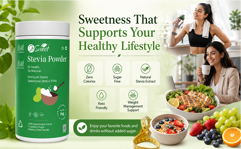 So Sweet Stevia Powder 1kg | Natural Sugar Substitute | Zero Calorie Sweetener for Tea, Coffee & Baking | Keto Friendly | Sugar Free Sweetener