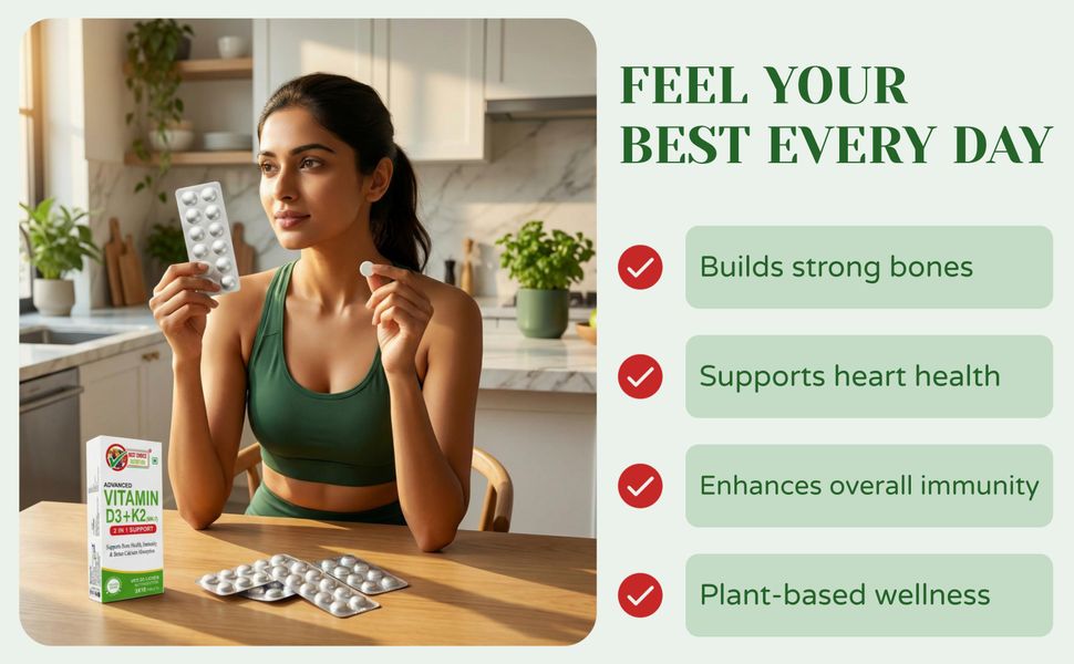 Vitamin D3 K2 Supplement | Vitamin K2 MK7 To Support Bone & Heart Health | Veg D3 - Lichen (30 Tablets)