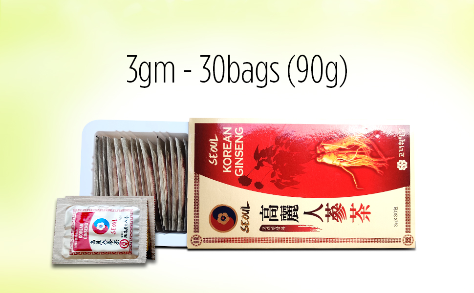 SEOUL Imported & Orignal korean ginseng tea | Ginseng roots granuals, Sugar | Modern taste | 3g X 30bags (90g) Pack